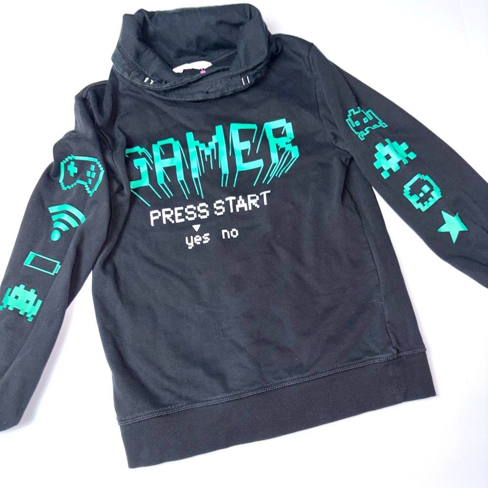 H&M Black Gamer Sweatshirt with Green Graphics sz 14y